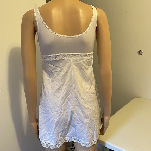 Vintage 80s Her Majesty Girl White Nylon SlipDress Babydoll LaceTrim Sz 12 Fairy - Picture 7 of 9